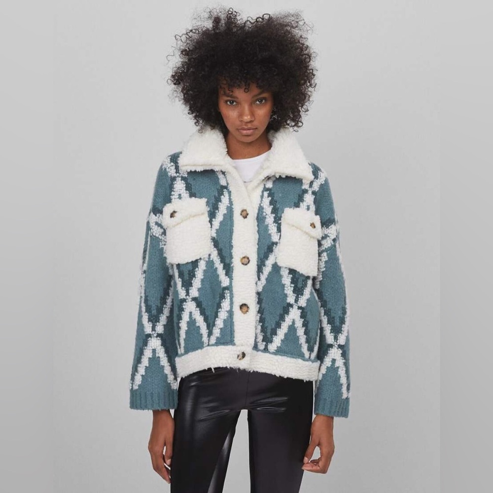 New Quilted Cardigan Sweater Coat / Women's Shacket Blue Western Boho Jacket